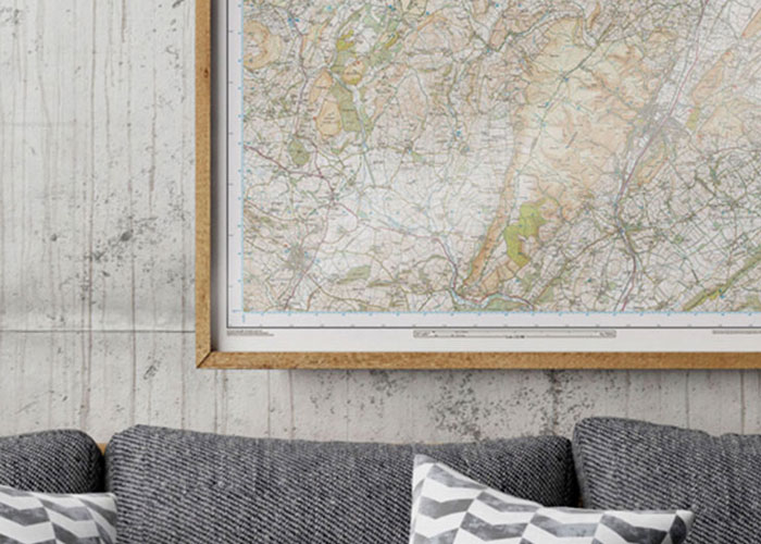 Framed personalised map on the wall