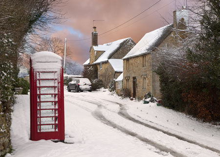 Cotswold village in the snow
