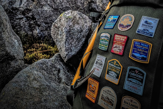 Adventure patches on rucksack