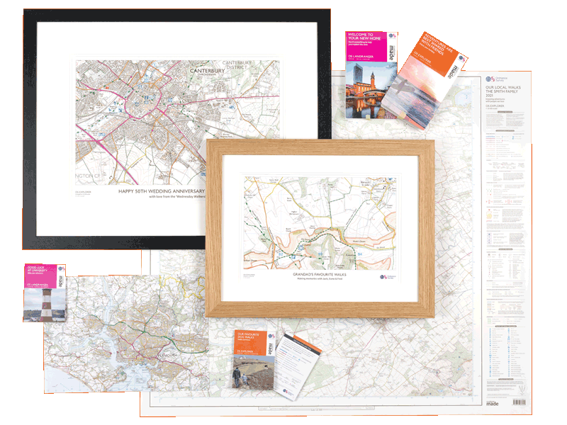 OS Custom Made personalised maps - framed options