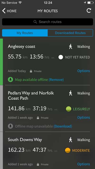 Dummy route in routes list with map download option