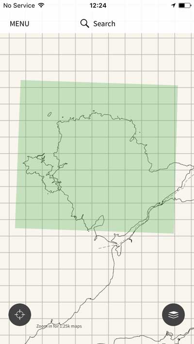 Green shows large map area available offline