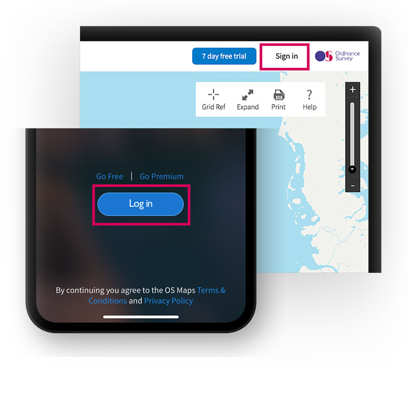 OS Maps - Log in button OS Maps - Log in