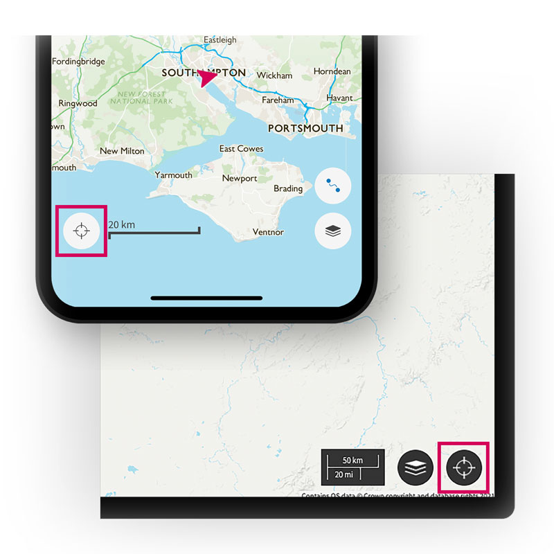 The find my location button The find my location button