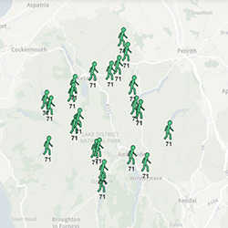 Screenshot showing individual walk pins on a map